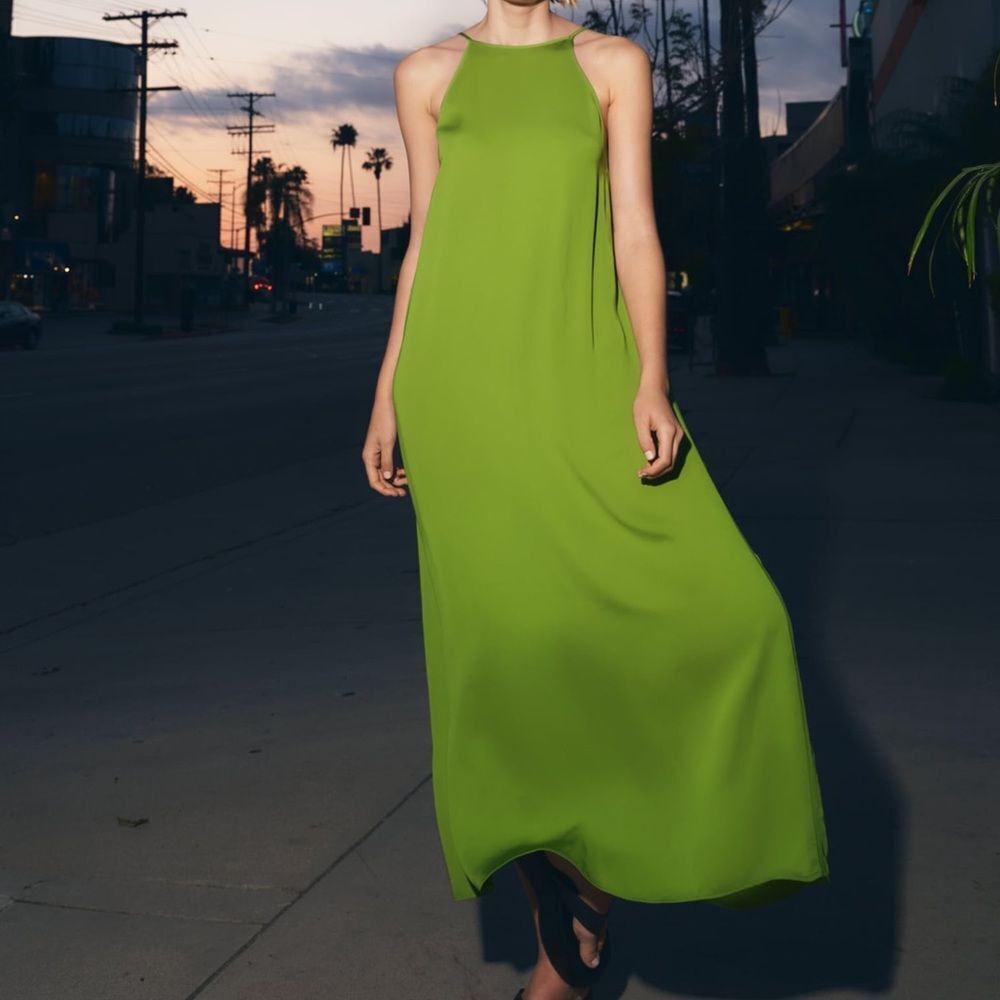 Zara Green Midi Slip Dress Size Small NWT